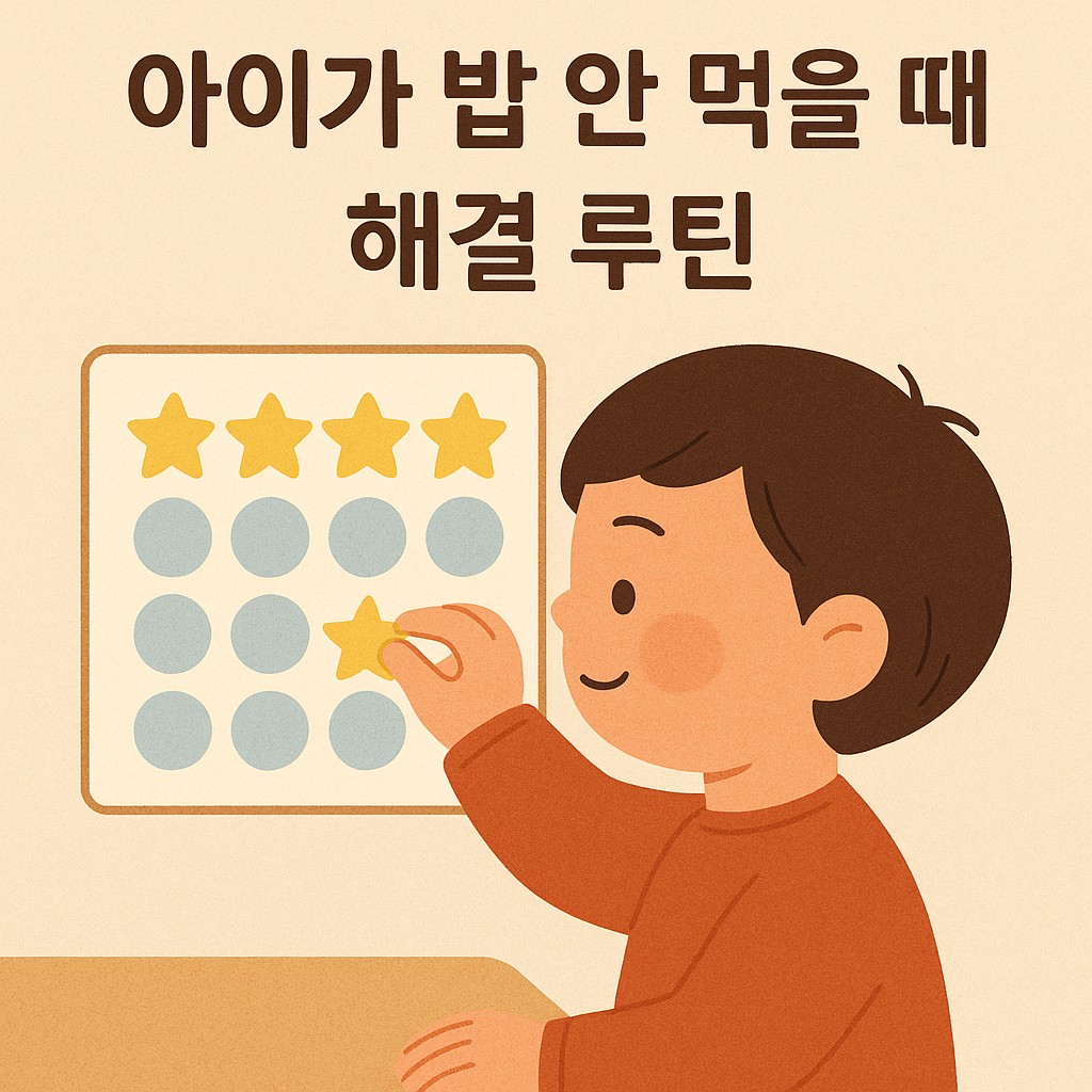 아이가 밥 안 먹을 때 해결 루틴 적용 후 스티커 보상판에 스티커를 붙이는 장면 | 아이 식습관 개선 성공 루틴 사례