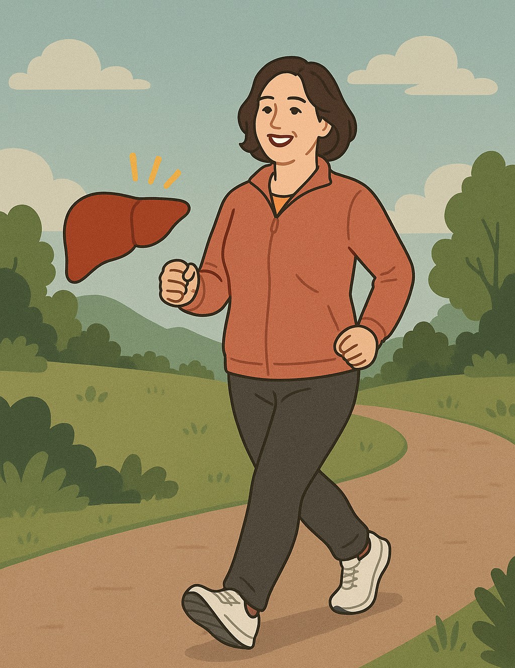 엄마 간수치 회복을 돕는 20분 걷기 루틴을 실천하는 중년 여성 | 중년 여성 건강
