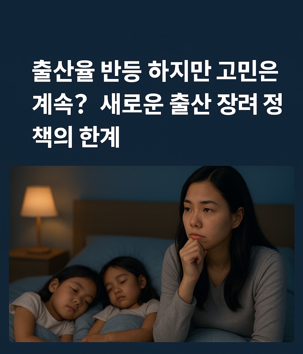 출산율 반등 뉴스를 바라보며 두 딸 곁에서 생각에 잠긴 엄마의 모습 | 출산 장려 정책 | 뉴스 속 숫자는 차갑지만, 그 숫자를 만든 건 따뜻한 손이었다
